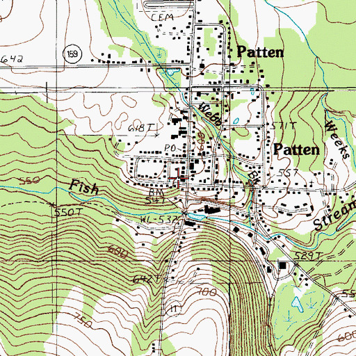 Topographic Map of Patten Fire Department, ME