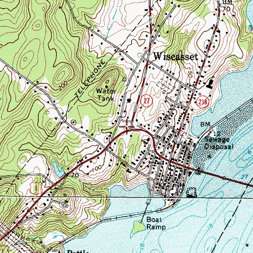 Topographic Map of Wiscasset Volunteer Fire Station, ME