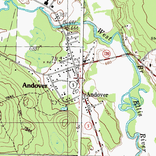 Topographic Map of Andover Fire Department, ME