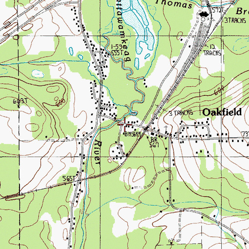 Topographic Map of Oakfield Volunteer Fire Department, ME