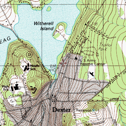 Topographic Map of Dexter Volunteer Fire Department, ME