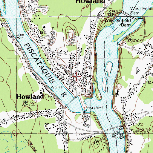 Topographic Map of Howland Fire Department, ME