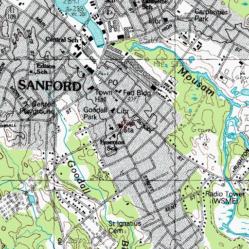 Topographic Map of Sanford Fire Department Central Station, ME