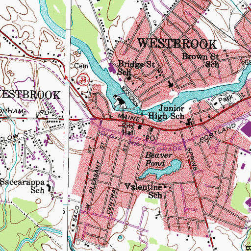 Topographic Map of Westbrook Fire and Rescue Station 2, ME