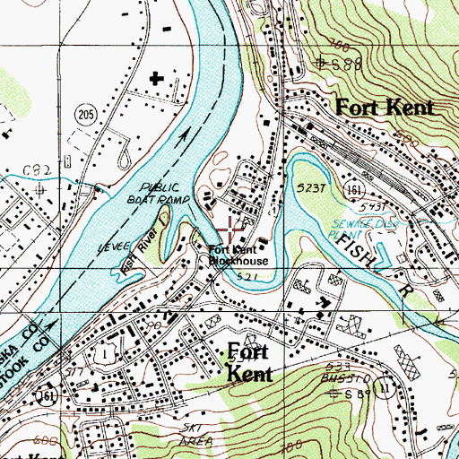 Topographic Map of Fort Kent Fire Department, ME