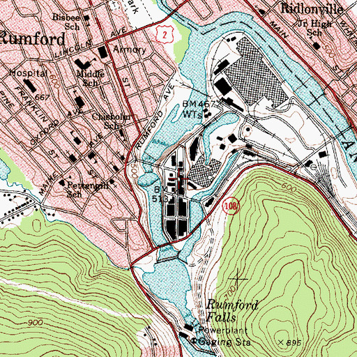 Topographic Map of Rumford Fire Department, ME