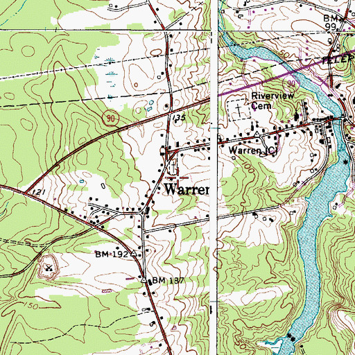 Topographic Map of Warren Volunteer Fire Station, ME