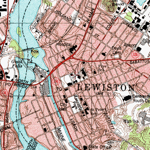 Topographic Map of Lewiston Fire Department Central Station, ME