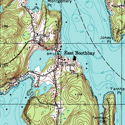 Topographic Map of Boothbay Volunteer Fire Station East Booth, ME