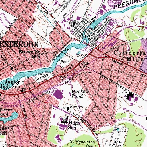 Topographic Map of Westbrook Fire and Rescue Station 1, ME