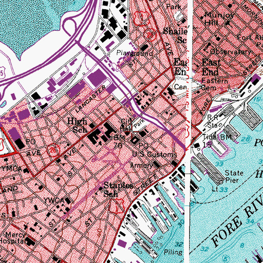 Topographic Map of Portland Fire Station, ME