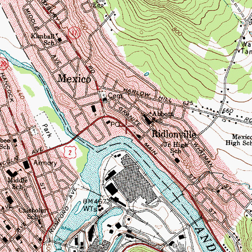 Topographic Map of Mexico Fire Department, ME