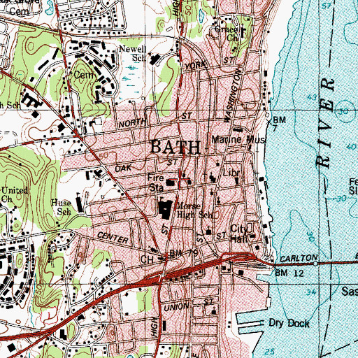 Topographic Map of Bath Fire Department, ME