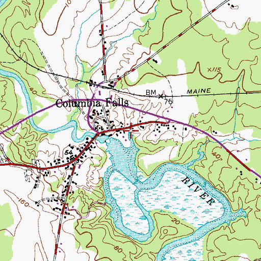 Topographic Map of Columbia Falls Volunteer Fire Department, ME