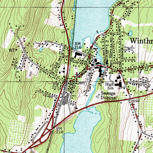 Topographic Map of Winthrop Volunteer Fire Department, ME