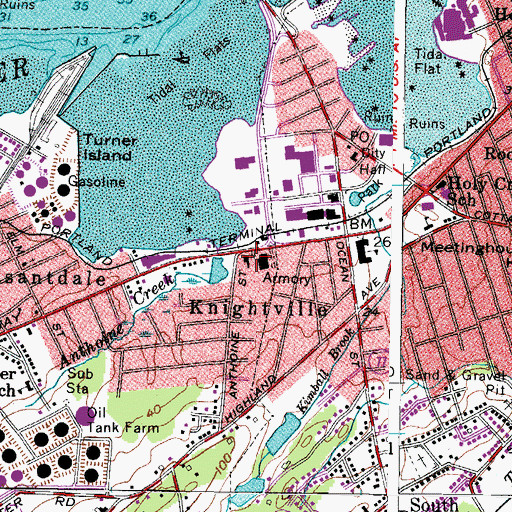 Topographic Map of South Portland Fire Department Central Station, ME