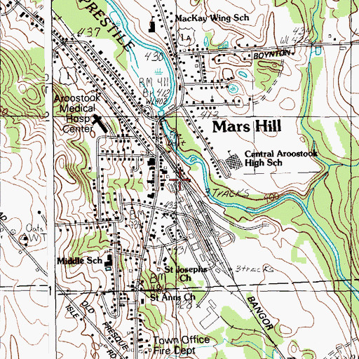 Topographic Map of Mars Hill Fire Department, ME