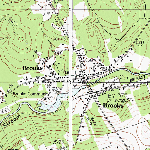 Topographic Map of Brooks Volunteer Fire Department, ME