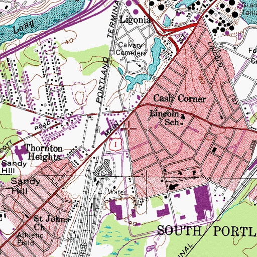 Topographic Map of South Portland Fire Department Cash Corner, ME