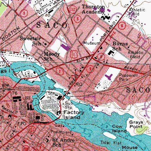 Topographic Map of Saco Central Fire Station, ME