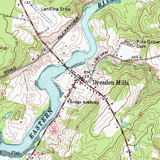 Topographic Map of Dresden Volunteer Fire Department Station 1, ME