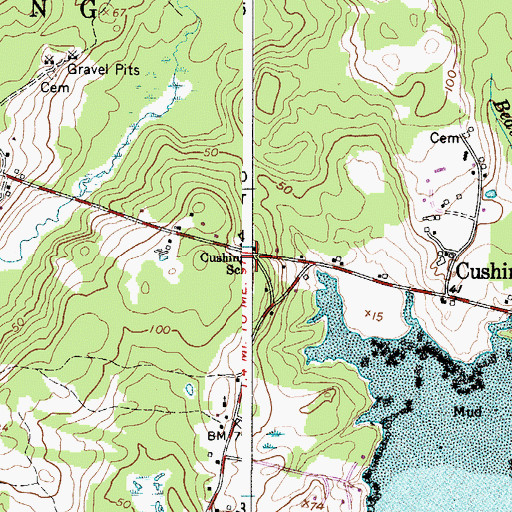 Topographic Map of Cushing Volunteer Fire Station, ME
