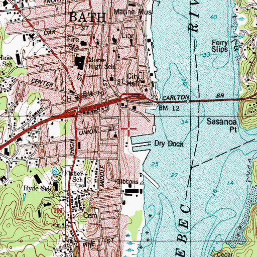 Topographic Map of Bath Iron Works Fire Department, ME