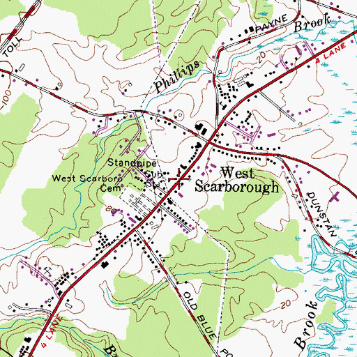 Topographic Map of Scarborough Fire Station Rescue Dunstan, ME