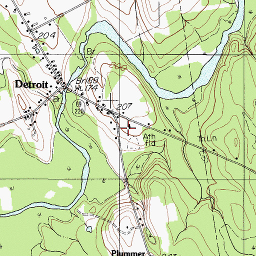 Topographic Map of Detroit Fire Station Rescue, ME
