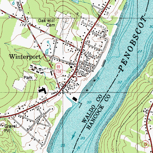 Topographic Map of Winterport Volunteer Fire Department, ME