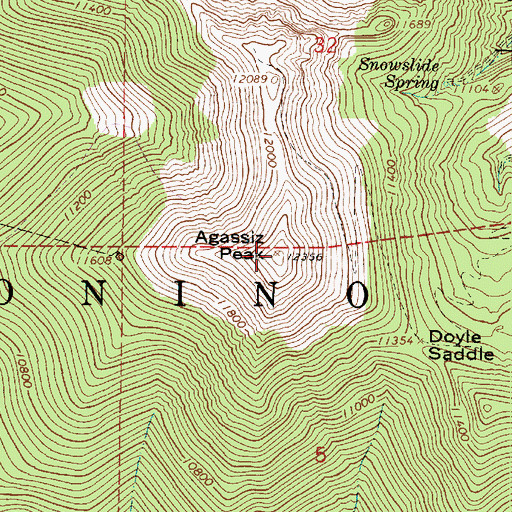 Topographic Map of Agassiz Peak, AZ