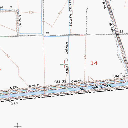 Topographic Map of Ash Two Drain, CA