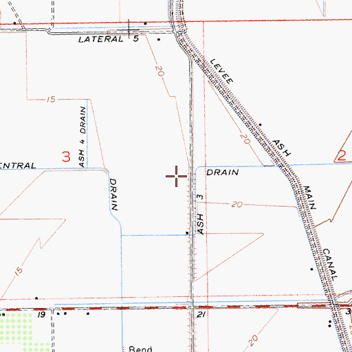Topographic Map of Ash Three Drain, CA