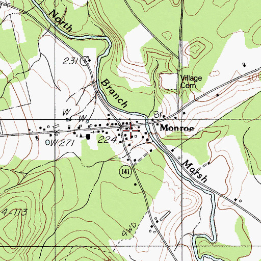 Topographic Map of Monroe Volunteer Fire Station, ME