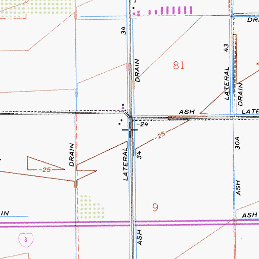 Topographic Map of Ash Thirtyfour Drain, CA