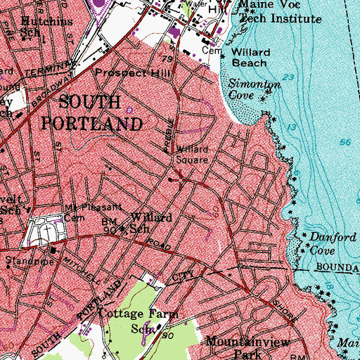 Topographic Map of South Portland Willard Hose Fire Station, ME
