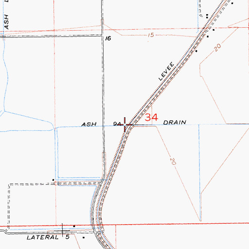 Topographic Map of Ash Nine A Drain, CA