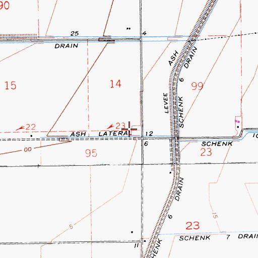 Topographic Map of Ash Lateral Twelve, CA