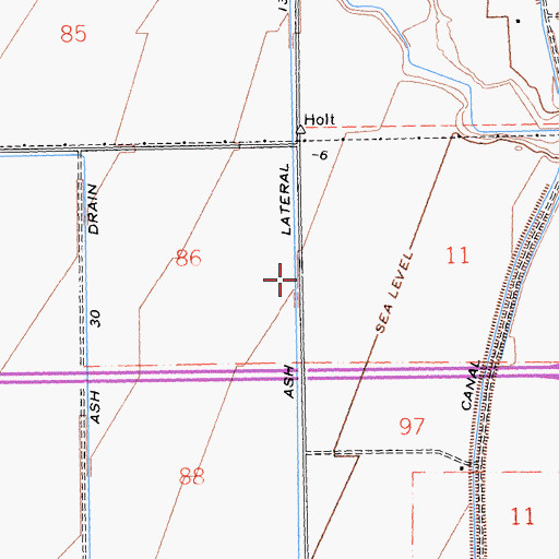 Topographic Map of Ash Lateral Thirteen, CA
