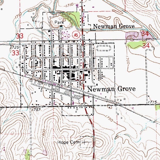 Topographic Map of Newman Grove Volunteer Fire Department, NE
