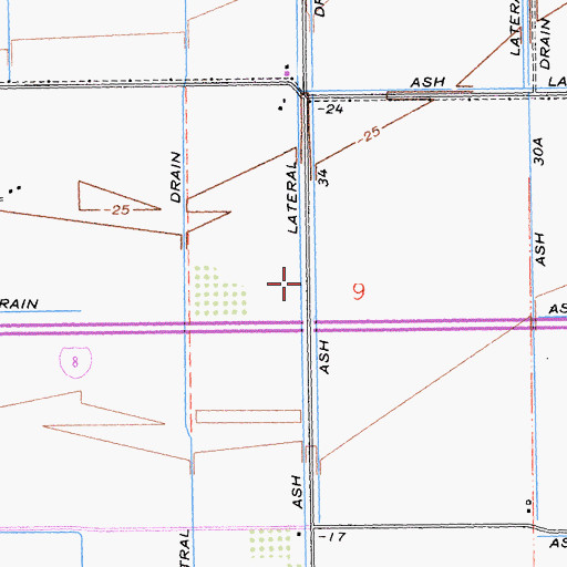 Topographic Map of Ash Lateral Thirtyfour, CA