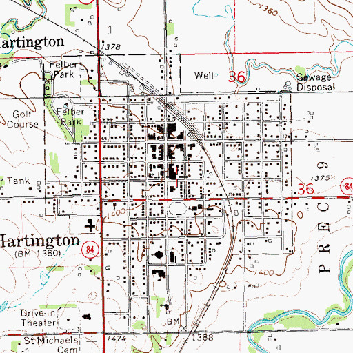 Topographic Map of Hartington City and Rural Volunteer Fire Department, NE