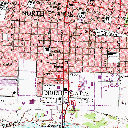 Topographic Map of North Platte Fire Department Station 1 Headquarters, NE