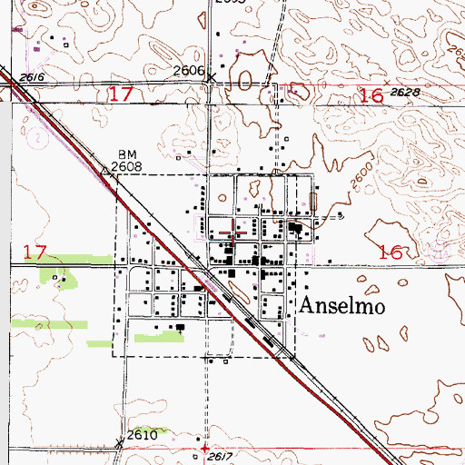 Topographic Map of Anselmo Volunteer Fire Department, NE