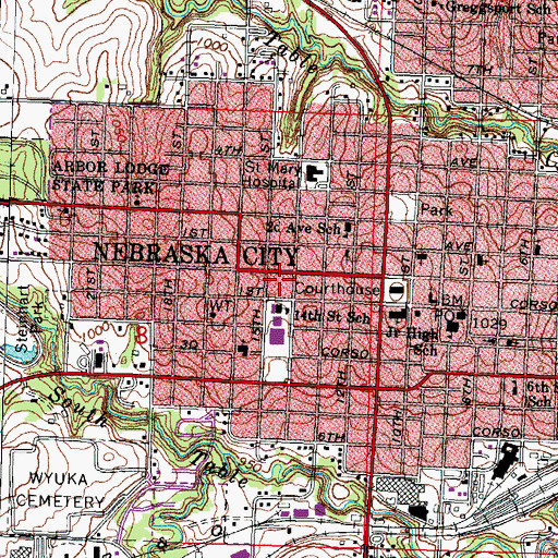 Topographic Map of Nebraska City Volunteer Fire Department, NE