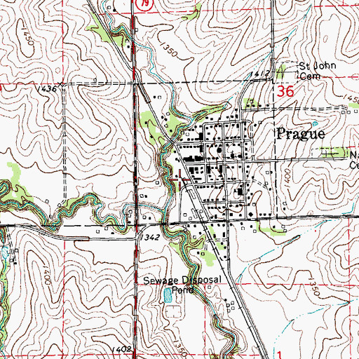 Topographic Map of Prague Volunteer Fire Department, NE