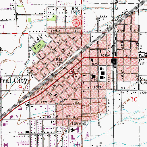 Topographic Map of Central City Volunteer Fire Department, NE