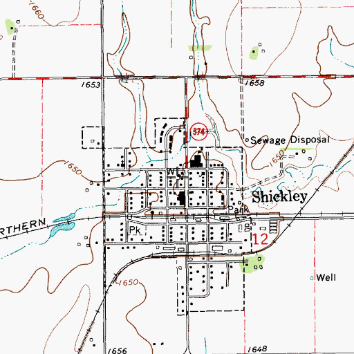 Topographic Map of Shickley Volunteer Fire Department, NE