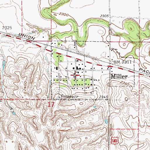 Topographic Map of Miller Rural Fire Protection District, NE