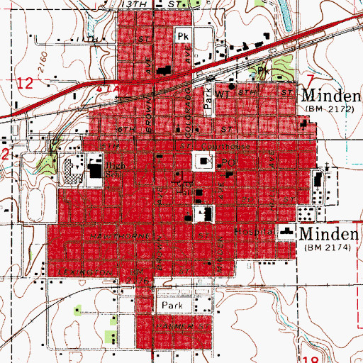 Topographic Map of Minden Volunteer Fire Department, NE